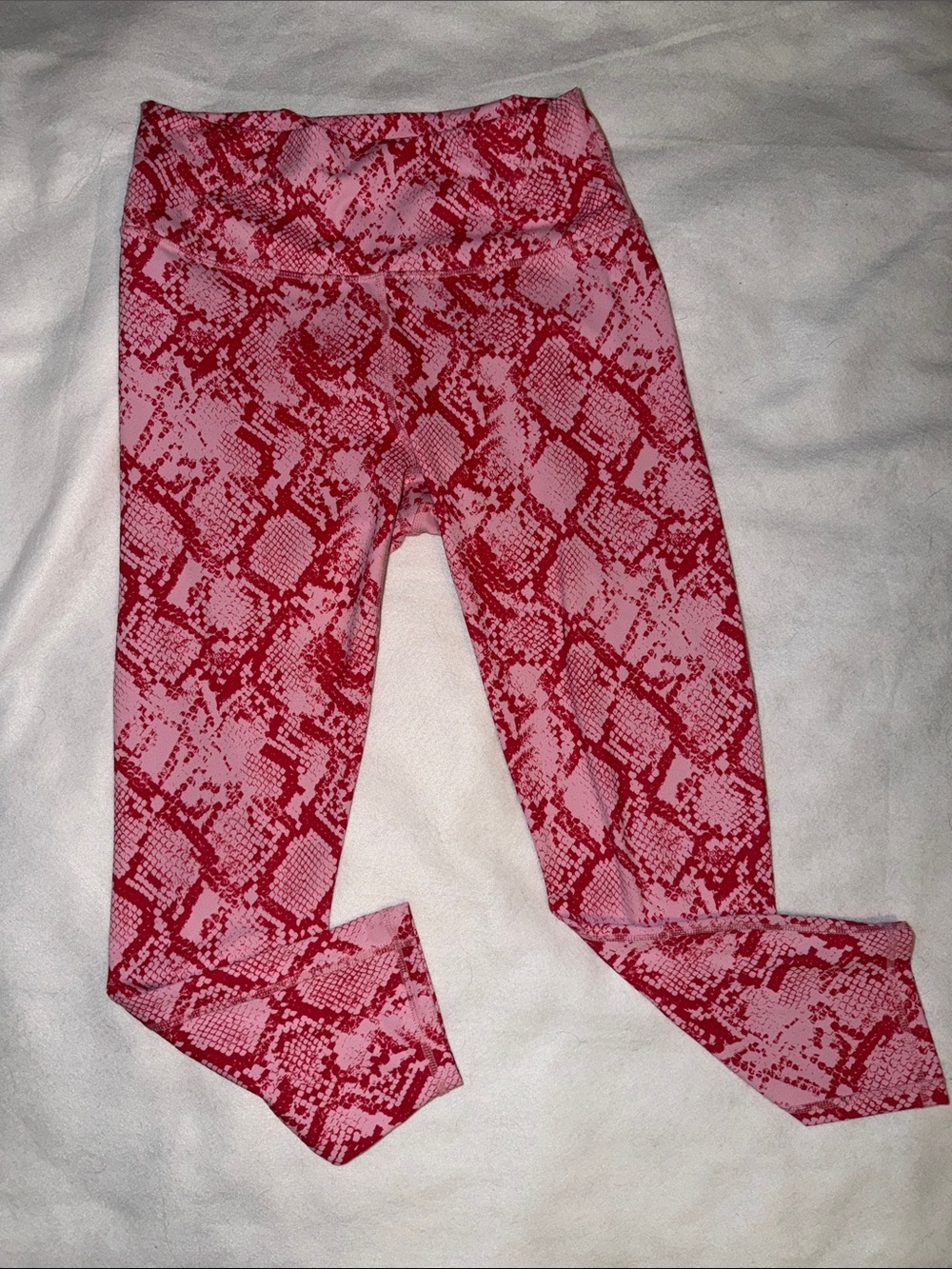 Fabletics Powerhold Pink & Red Snake-Print Cropped Leggings